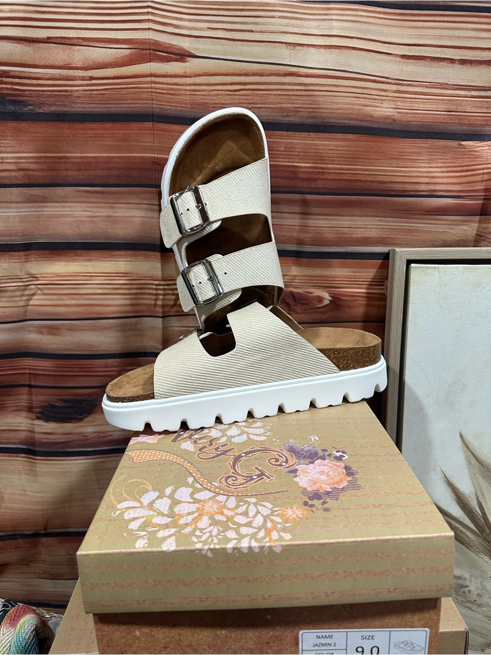 Very G Cream Double-Buckle Slide Sandals